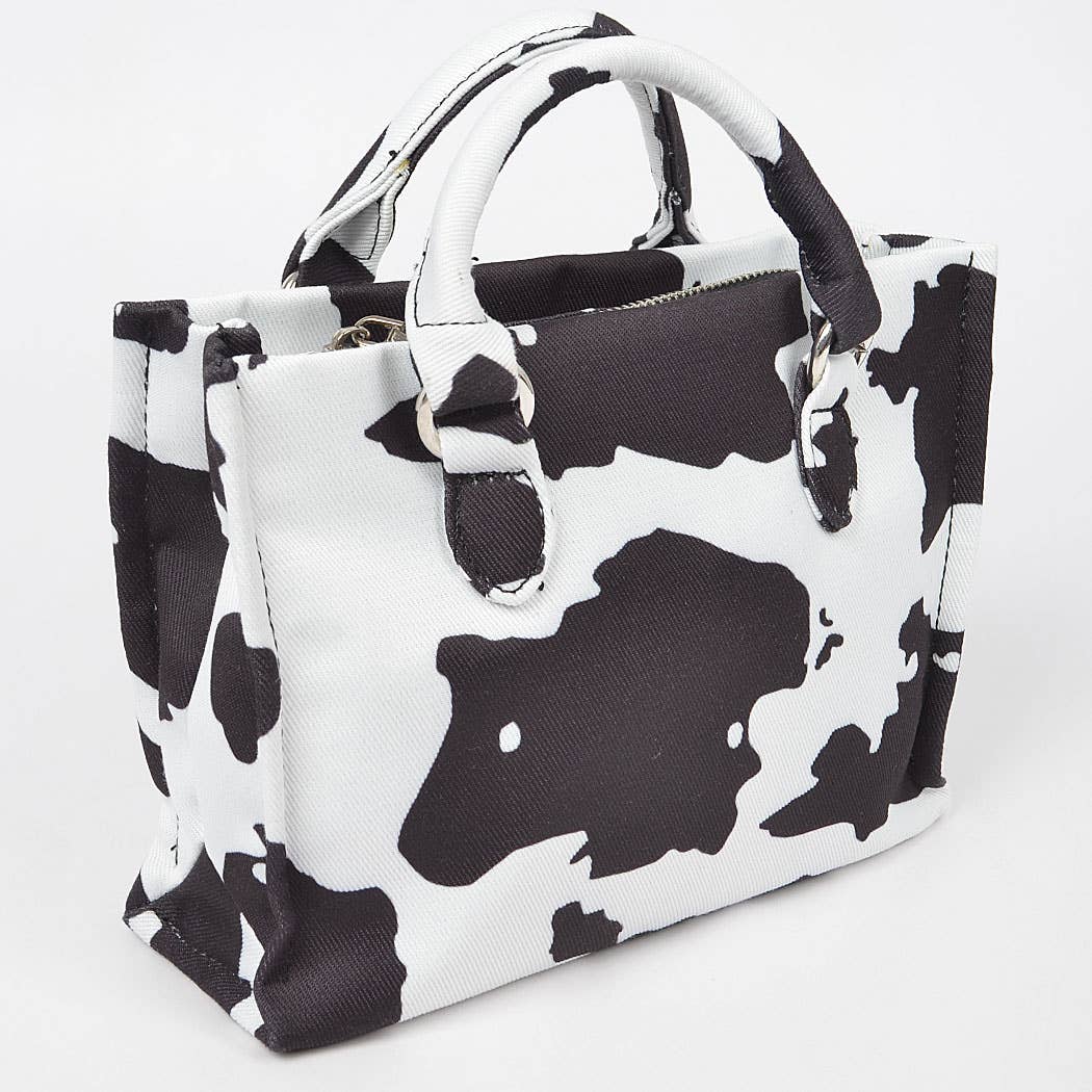 HPC5125 COW PRINTED WHITE DENIM MED TOTE BAG