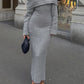 Off-Shoulder Long Sleeve Wrap Dress