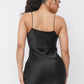 Satin Solid Cowl Neck Spaghetti Strap Bodycon Mini Dress