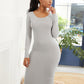 Round Neck Long Sleeve Maxi Wrap Dress