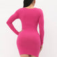 Screen Print Long Sleeve Bodycon Dress