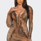 Tie Dye Open Front Spaghetti Tie Ruffle Trim Dress