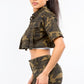 American Bazi Full Size Camouflage Short Sleeve Cropped Jacket