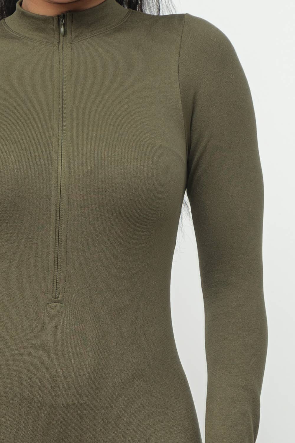 Front Zipper Mock Neck Open Thumb Long Sleeve Jumpsuit