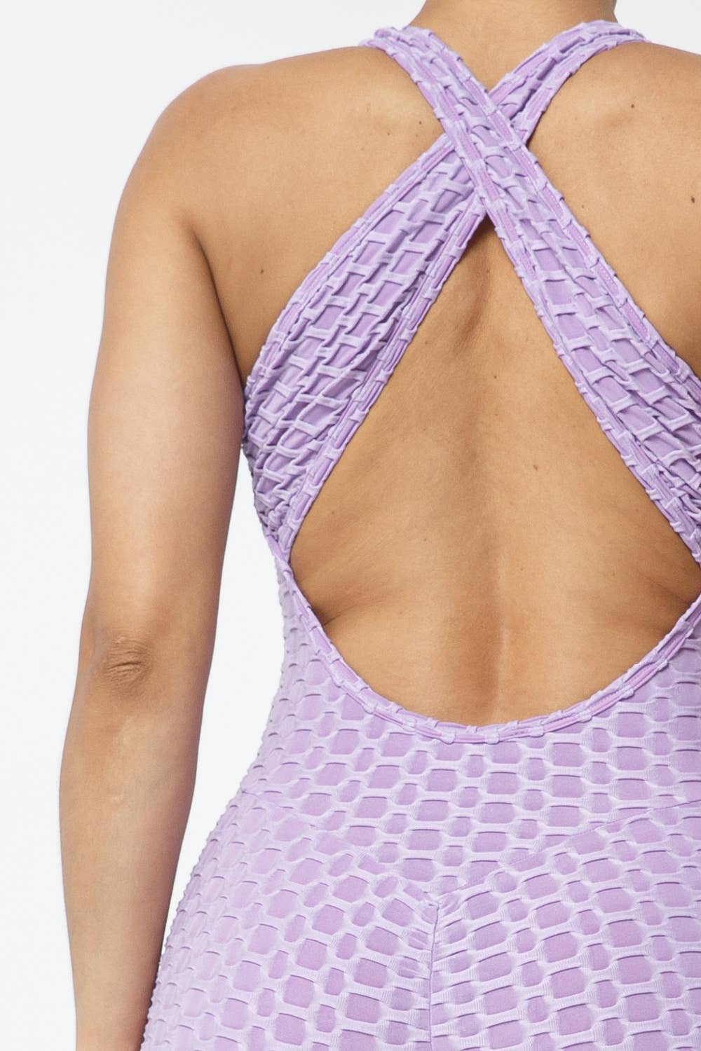 Honeycomb Jacquard Sleeveless Cross Back Romper