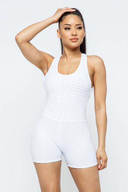 Honeycomb Jacquard Sleeveless Cross Back Romper
