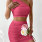 Ruched Single Shoulder Top and Skirt Set