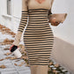 Devine Striped V-Neck Long Sleeve Sweater Dress
