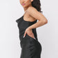 Satin Solid Cowl Neck Spaghetti Strap Bodycon Mini Dress