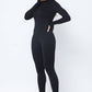 Front Zipper Mock Neck Open Thumb Long Sleeve Jumpsuit