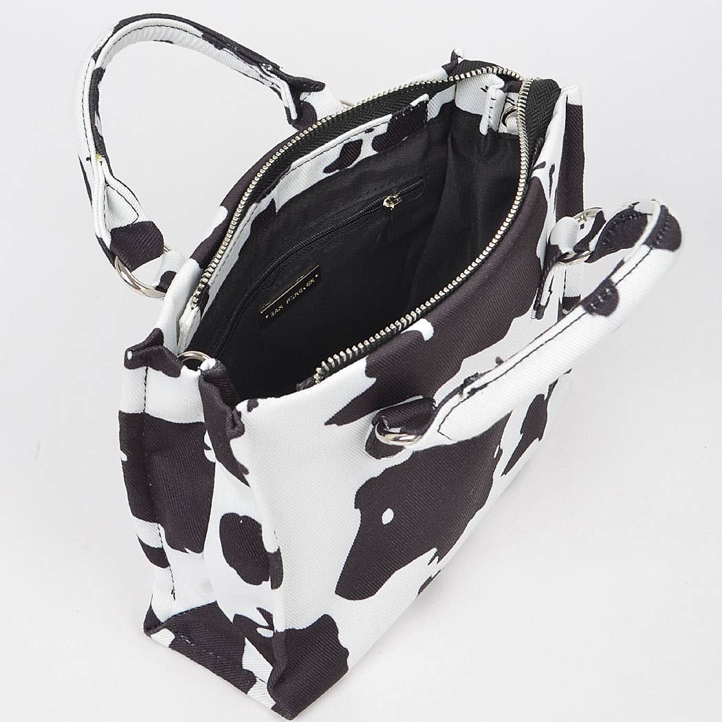 HPC5125 COW PRINTED WHITE DENIM MED TOTE BAG