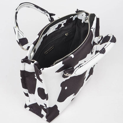 HPC5125 COW PRINTED WHITE DENIM MED TOTE BAG