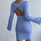 Backless Round Neck Long Sleeve Sweater Dress