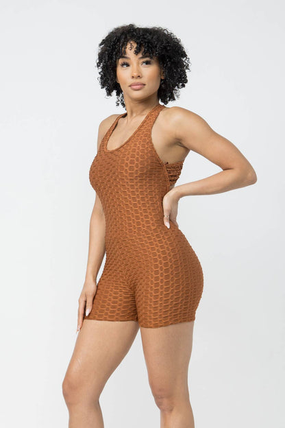 Honeycomb Jacquard Sleeveless Cross Back Romper