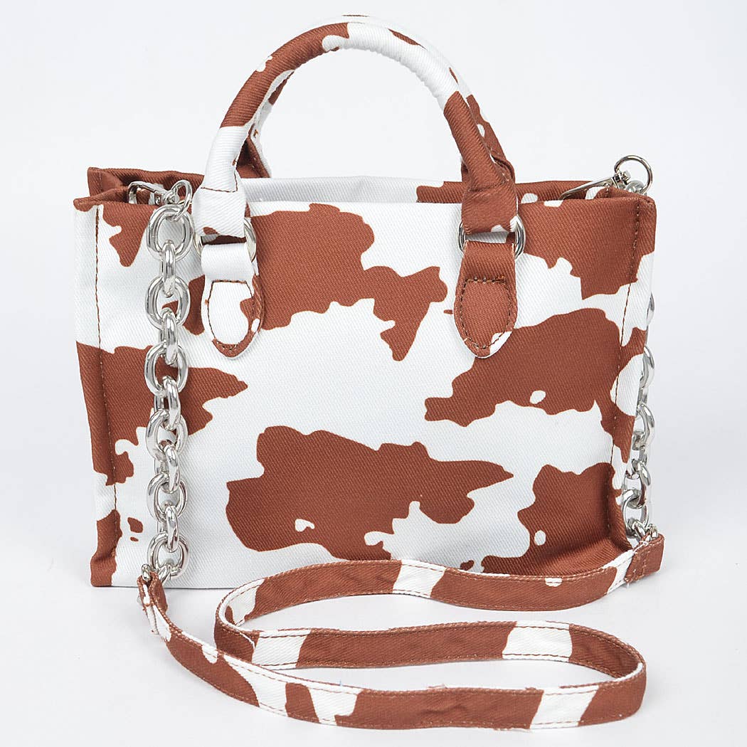 HPC5125 COW PRINTED WHITE DENIM MED TOTE BAG