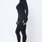 Front Zipper Mock Neck Open Thumb Long Sleeve Jumpsuit