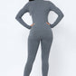 Front Zipper Mock Neck Open Thumb Long Sleeve Jumpsuit