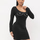 Screen Print Long Sleeve Bodycon Dress