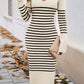 Devine Striped V-Neck Long Sleeve Sweater Dress