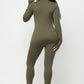 Front Zipper Mock Neck Open Thumb Long Sleeve Jumpsuit