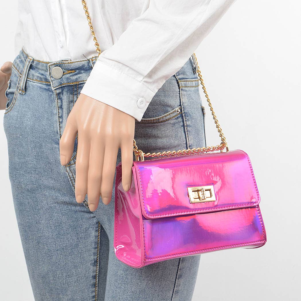 Mirror Metallic Flap Crossbody Bag