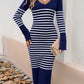 Devine Striped V-Neck Long Sleeve Sweater Dress