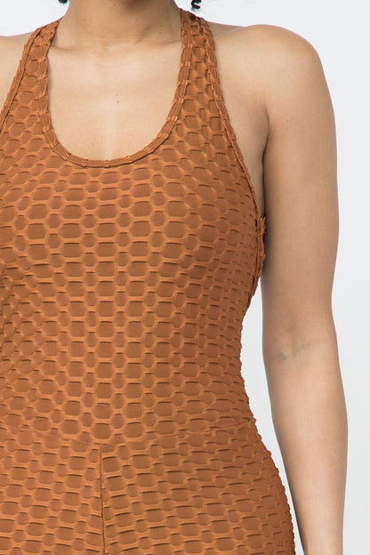 Honeycomb Jacquard Sleeveless Cross Back Romper