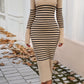 Devine Striped V-Neck Long Sleeve Sweater Dress