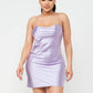 Satin Solid Cowl Neck Spaghetti Strap Bodycon Mini Dress