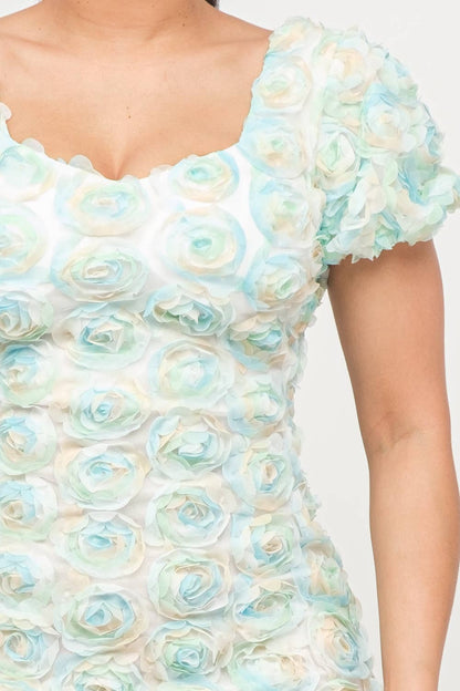 Mesh Inside Lining Flower Detail Mini Dress