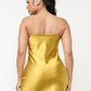 Satin Solid Cowl Neck Spaghetti Strap Bodycon Mini Dress