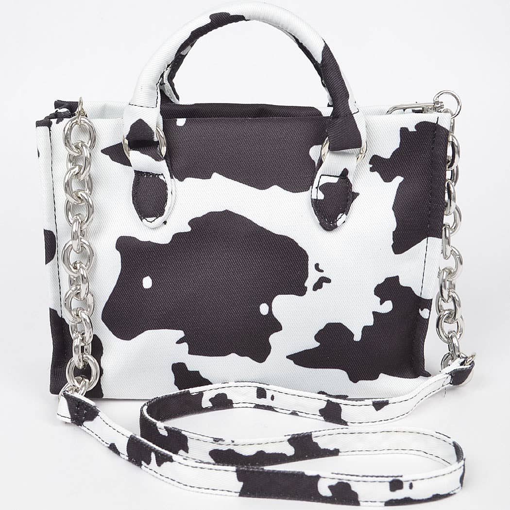 HPC5125 COW PRINTED WHITE DENIM MED TOTE BAG