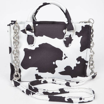 HPC5125 COW PRINTED WHITE DENIM MED TOTE BAG