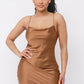 Satin Solid Cowl Neck Spaghetti Strap Bodycon Mini Dress