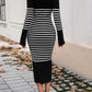 Devine Striped V-Neck Long Sleeve Sweater Dress