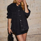 Button Up Collared Neck Denim Jacket