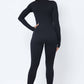 Front Zipper Mock Neck Open Thumb Long Sleeve Jumpsuit