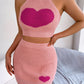 Heart Contrast Ribbed Sleeveless Knit Top and Skirt Set