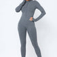 Front Zipper Mock Neck Open Thumb Long Sleeve Jumpsuit
