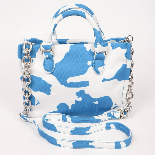 HPC5125 COW PRINTED WHITE DENIM MED TOTE BAG
