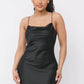 Satin Solid Cowl Neck Spaghetti Strap Bodycon Mini Dress