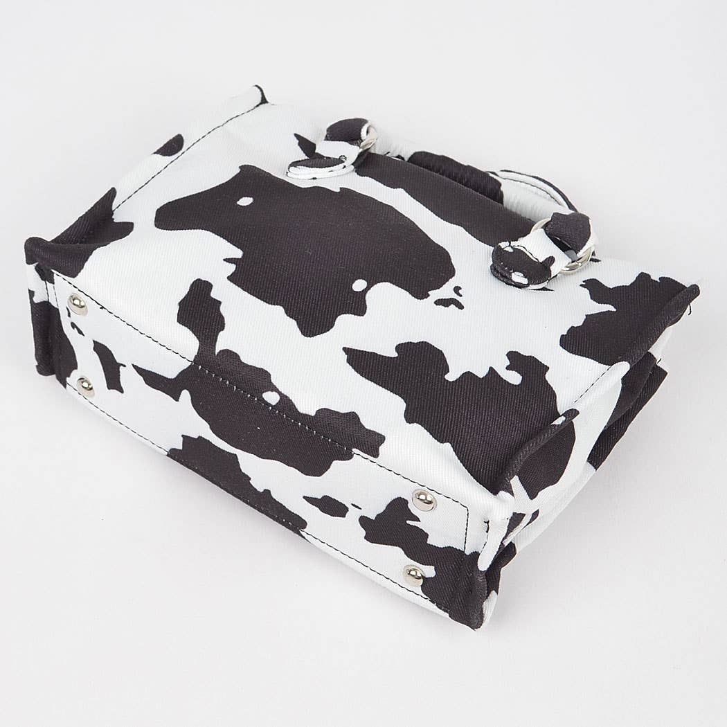 HPC5125 COW PRINTED WHITE DENIM MED TOTE BAG