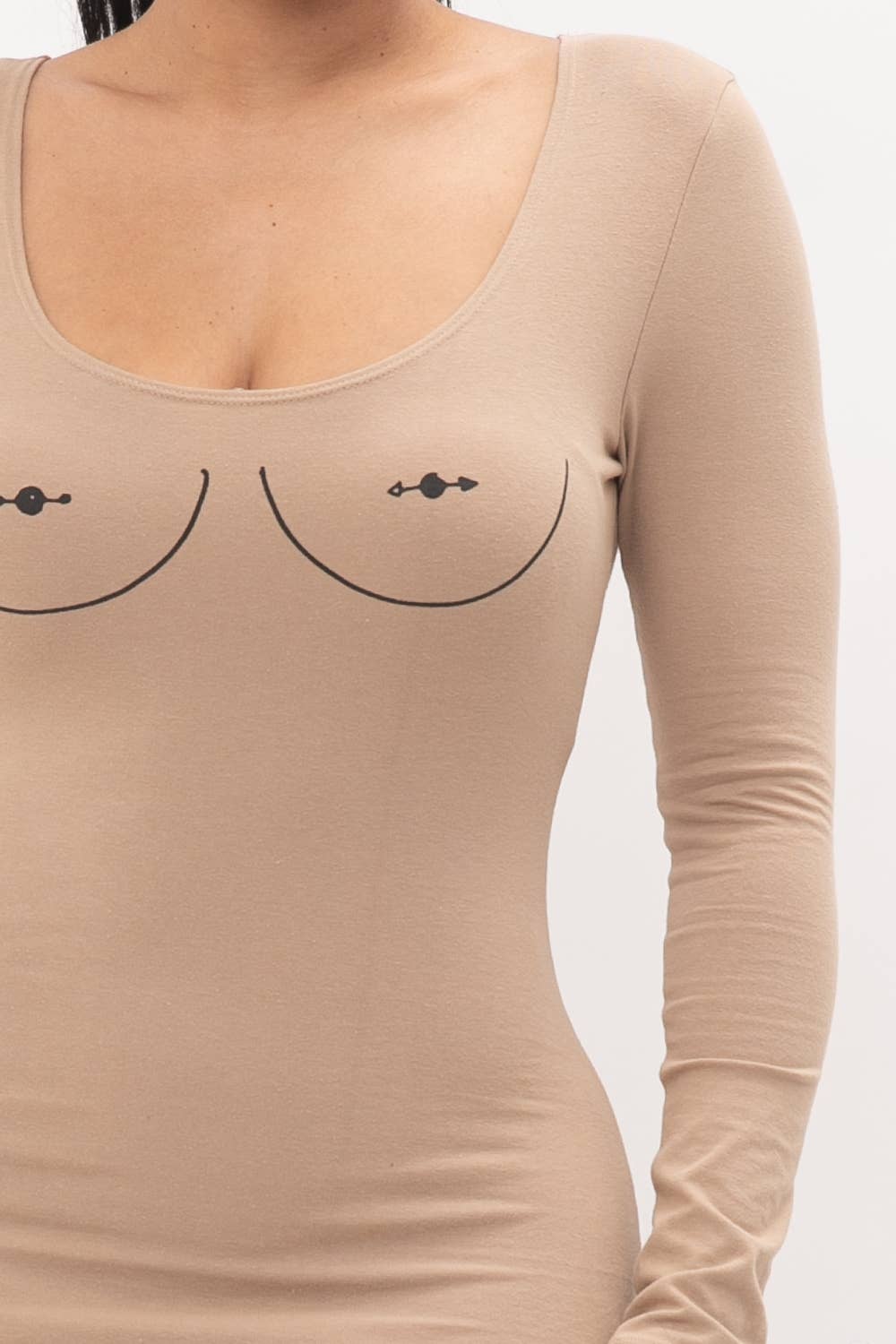 Screen Print Long Sleeve Bodycon Dress