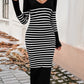 Devine Striped V-Neck Long Sleeve Sweater Dress