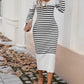Devine Striped V-Neck Long Sleeve Sweater Dress