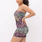 Power Mesh Print Inside Full Lining Ruched Tube Mini Dress