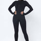 Front Zipper Mock Neck Open Thumb Long Sleeve Jumpsuit