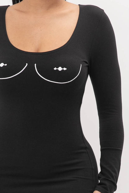 Screen Print Long Sleeve Bodycon Dress