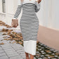 Devine Striped V-Neck Long Sleeve Sweater Dress