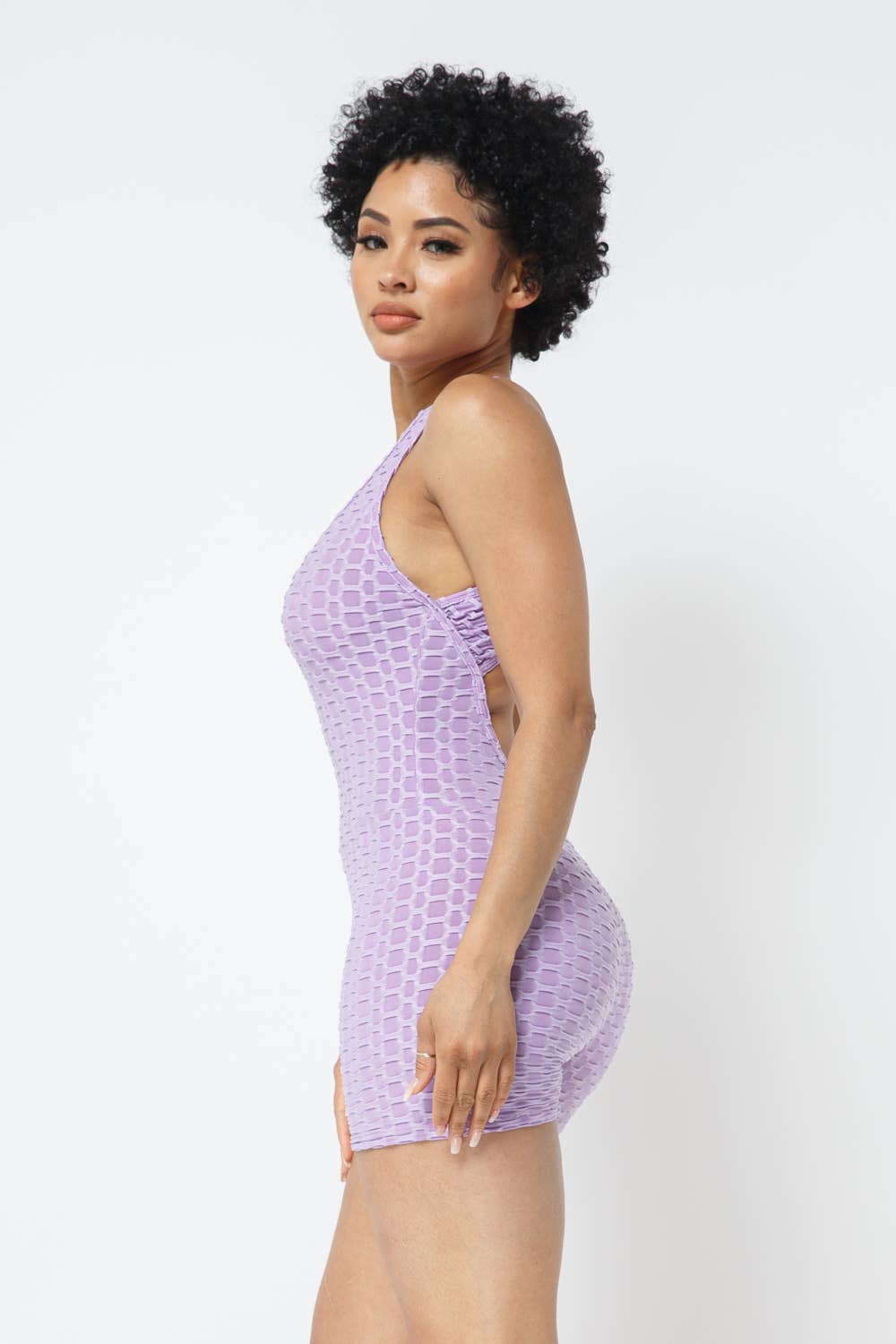 Honeycomb Jacquard Sleeveless Cross Back Romper